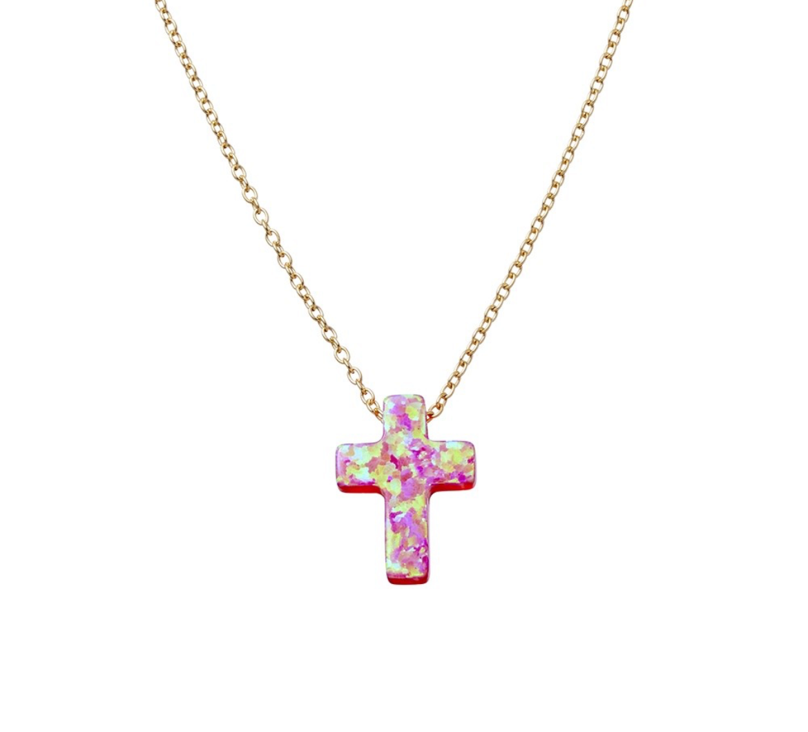Mary Opal Pink Cross necklace