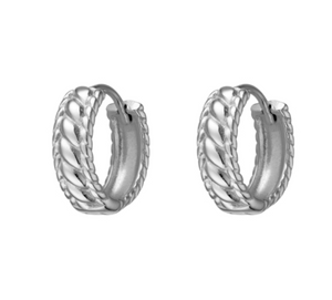 Vienna Twist Patterned Mini Hoop Earrings - Silver Edition.