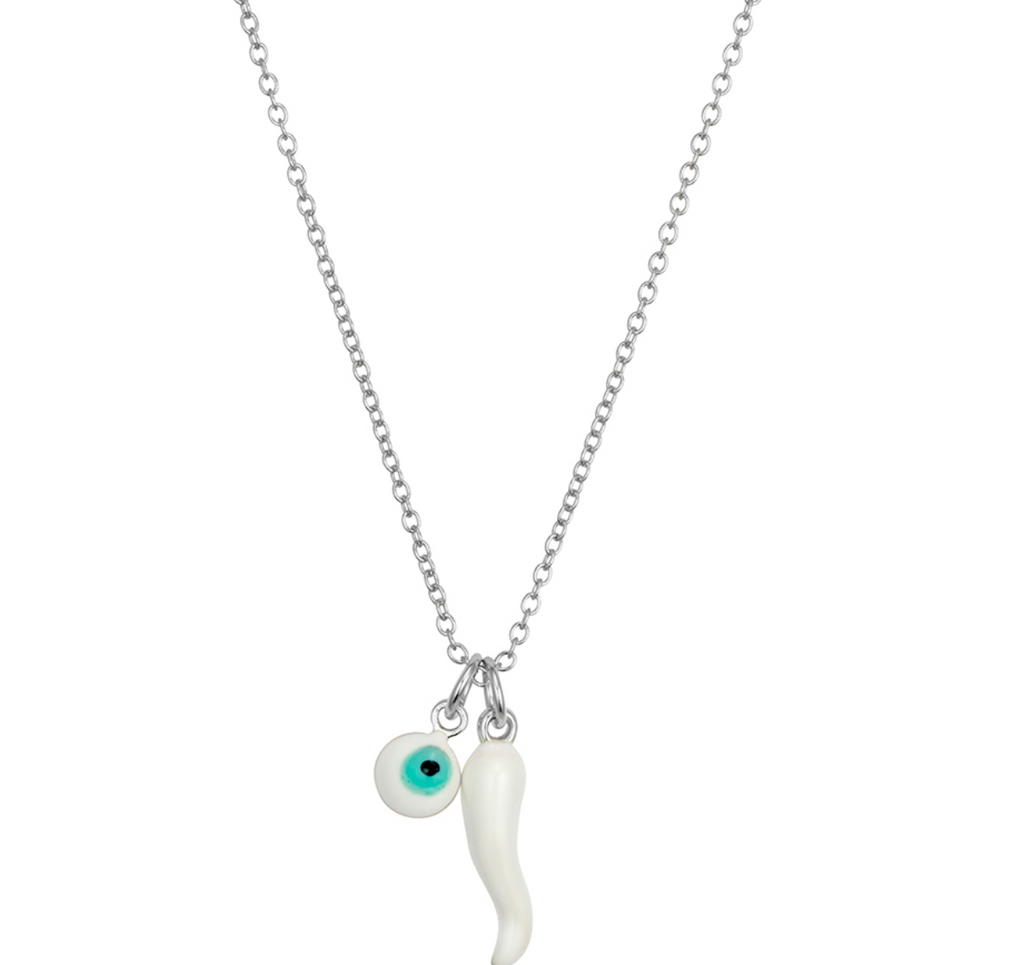 White “cornicello” Horn and Evil Eye Necklace