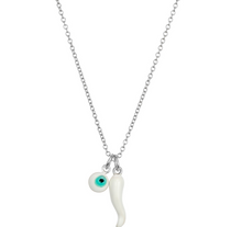 Load image into Gallery viewer, White “cornicello” Horn and Evil Eye Necklace
