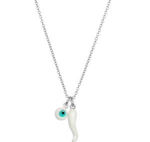 White “cornicello” Horn and Evil Eye Necklace